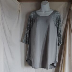 Stylish Gray Women's Blouse with Lace Accents